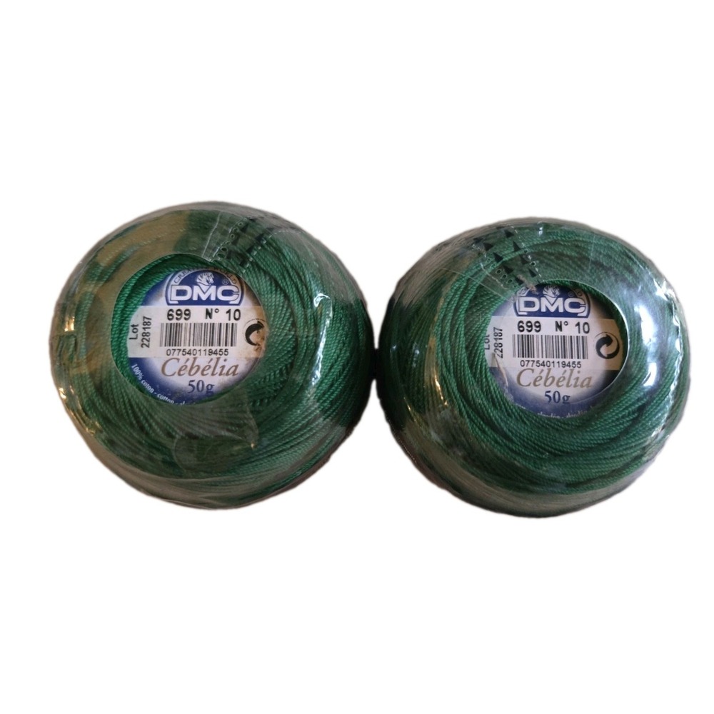 DMC CEBELIA COTTON 50G SIZE 10 Lot 2 Crochet 3 Cord #699 Dark Green New NOS